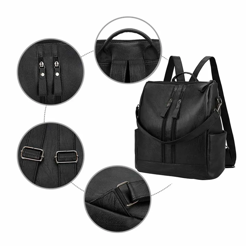 

Bag Double Female Backpacks Waterproof Black For Shoulder Backpack Bag Women Leather School Travel Zip