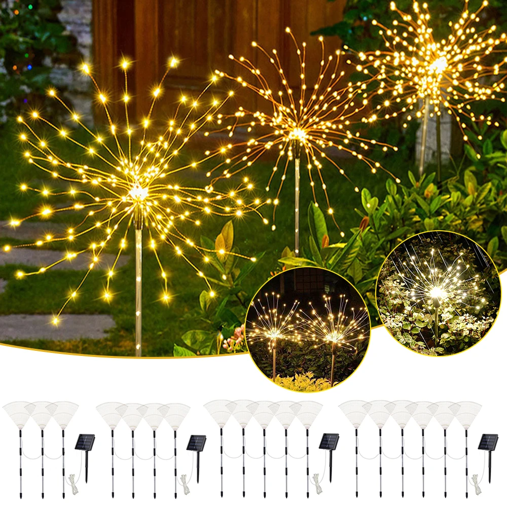 

Solar Lawn Atmosphere Light Waterproof Fireworks Lawn Walkway Lighting Durable Easy Installation Automatic Switch for Courtyard