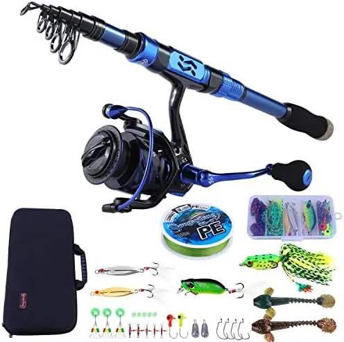 

Rod and Reel Combos - Carbon Fiber Telescopic Fishing Pole - Spinning Reel 12 +1 BB with Carrying Case for Saltwater and Freshwa
