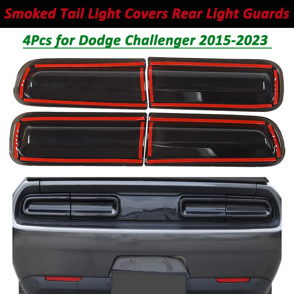 

4 шт. для Dodge Challenger 2015 2016 2017 2018-2023, копченый черный Задний фонарь, крышка, внешние аксессуары, декоративная отделка лампы