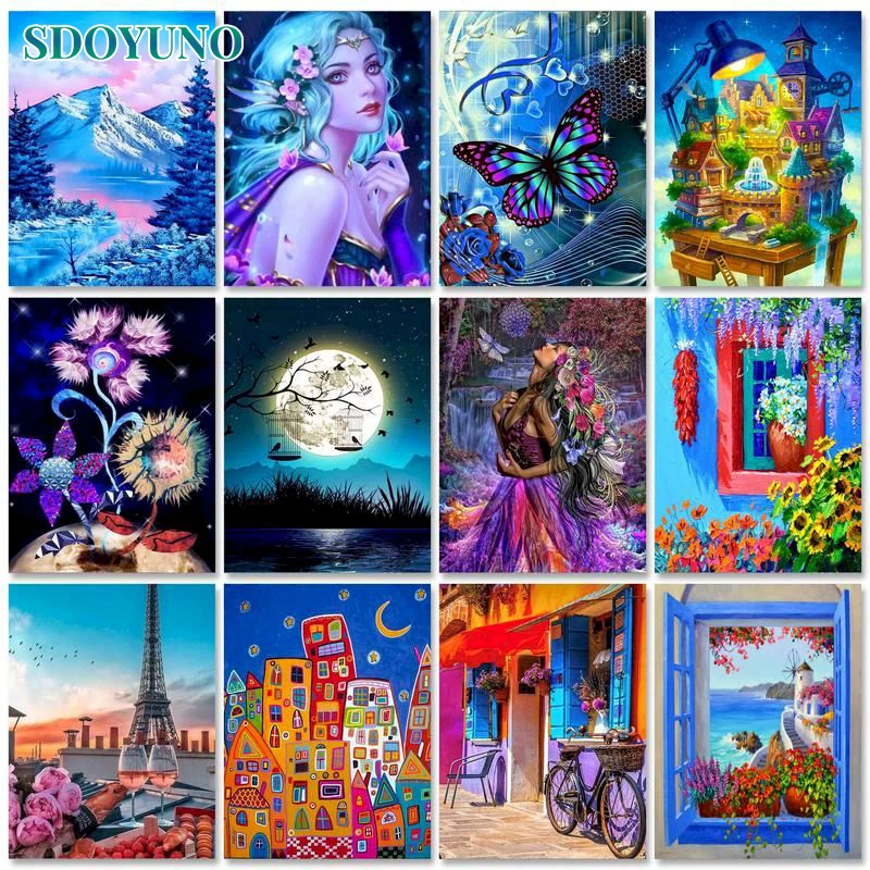 

SDOYUNO Acrylic Painting by numbers Handpainted Paint for painting Scenery DIY Coloring by numbers Art supplies Home decor