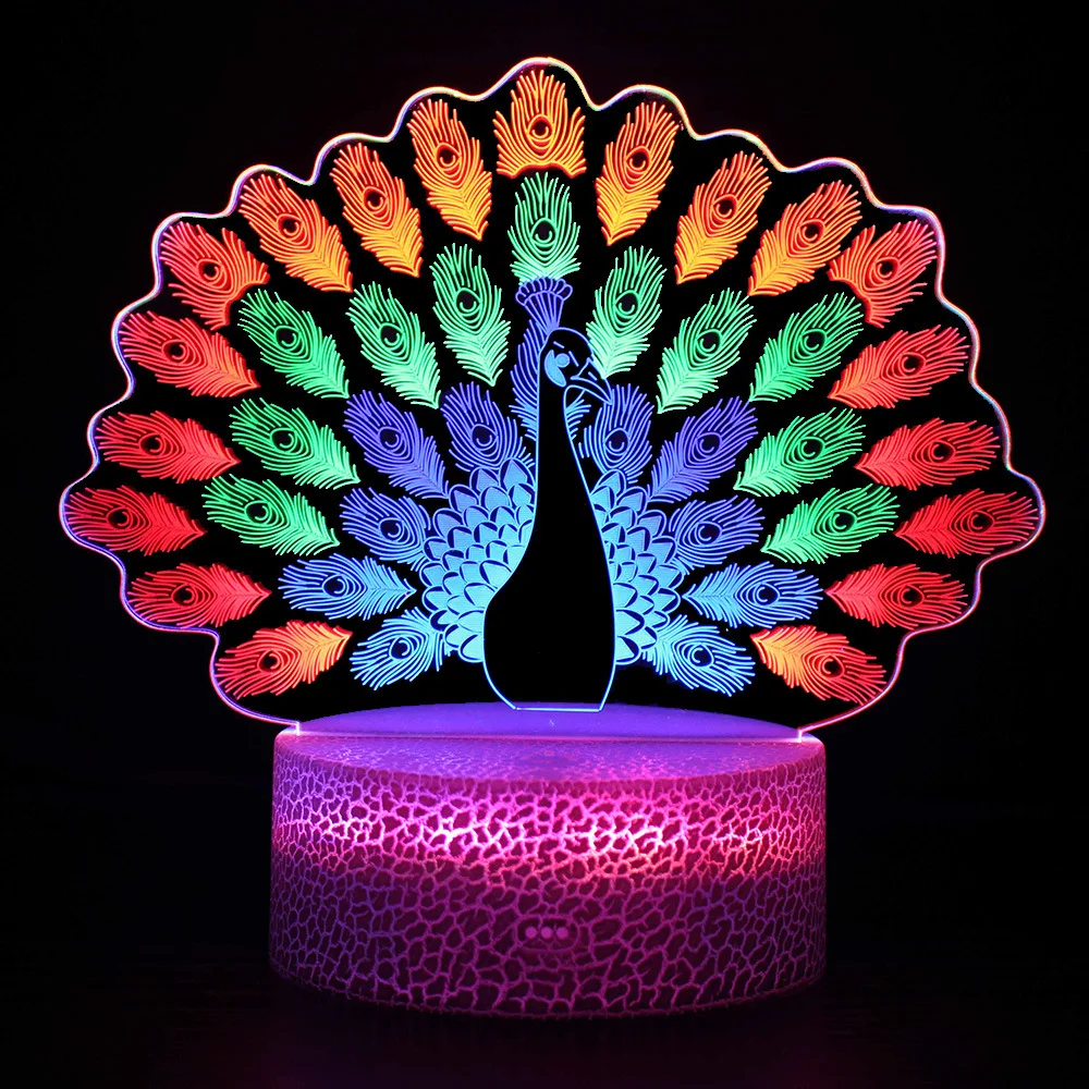 Peacock Dolphin 3D Visual Night Light Colorful Dynamic Touch Creative Gift Neon Lamp Bedside Lamp Led Table Lamp Room Decor