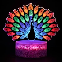 peacock dolphin 3d visual night light colorful dynamic touch creative gift neon lamp bedside lamp led table lamp room decor