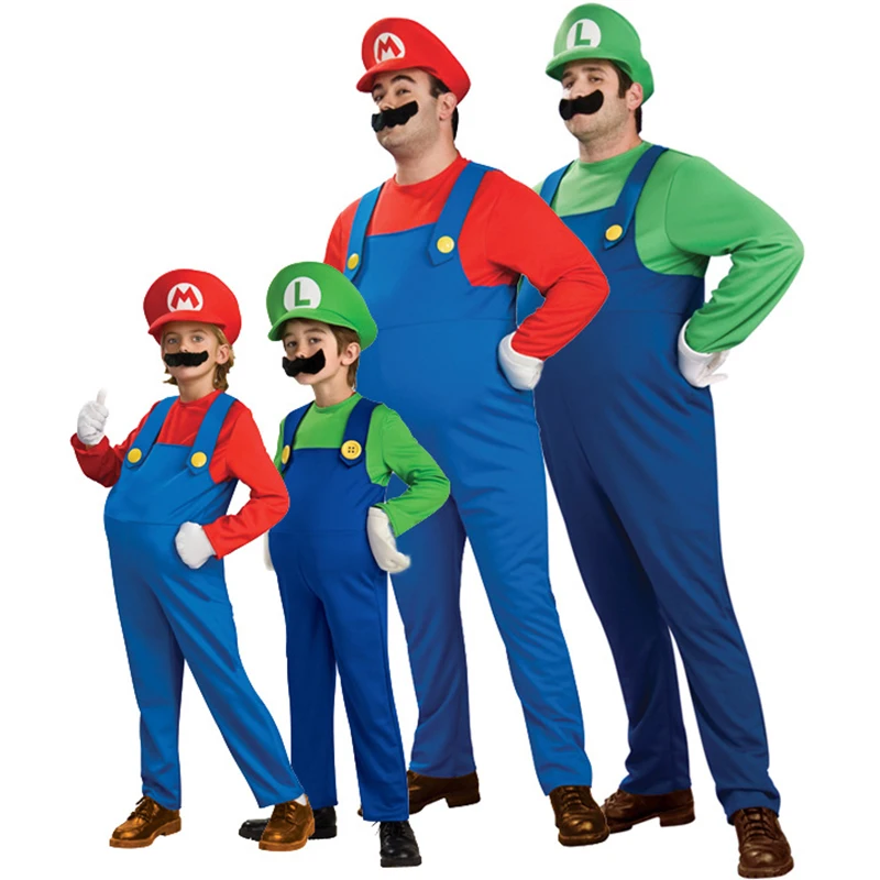 Cosplay Adults and Kids Super Mari0 Bros Dance Costume Set Children Halloween Party MARI0 &amp LUGI Costumes for Gifts |