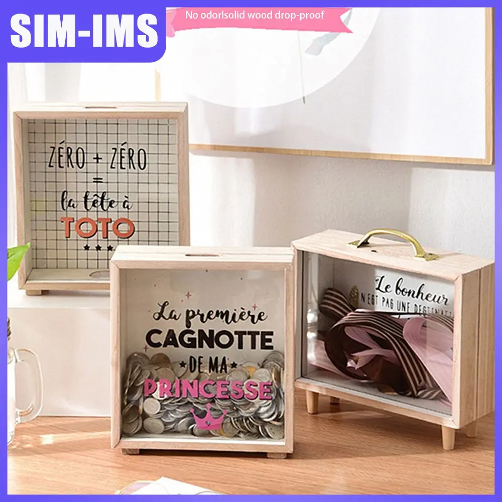 

20.5 ×7×18.5 Cm Nordic Creative Desk Decoration 1pcs Container Simplicity Money Saving Box Storage Boxes Wood Glass Ins Portable
