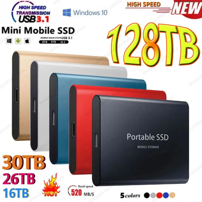 

Portable SSD 128TB Type-C USB 3.1 4TB 6TB 16TB 30TB SSD Hard Drive 2TB External SSD M.2 for Laptop Desktop SSD Flash Memory Disk