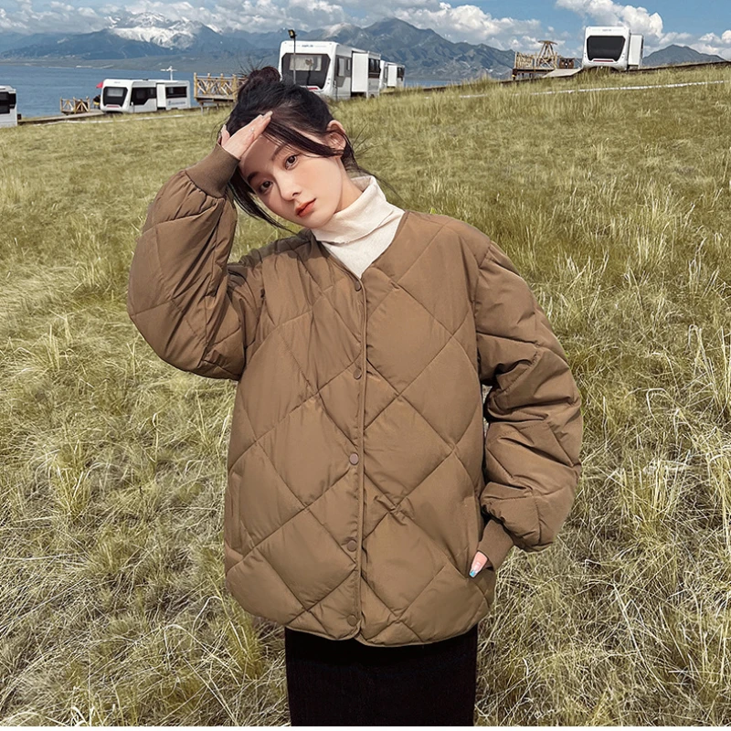 Jacket 2022 New Fall Winter Cotton Pad Oversized Parkas Turn Down Collar Coat Button Up Casual Korean Jacket Loose Outwear