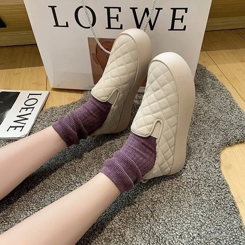 

Women's Flat Shoes Women's Boots Plus Velvet Warm Drill Plaid One Step Fashion Casual Women's Shoes Women's Vulcanized Shoes