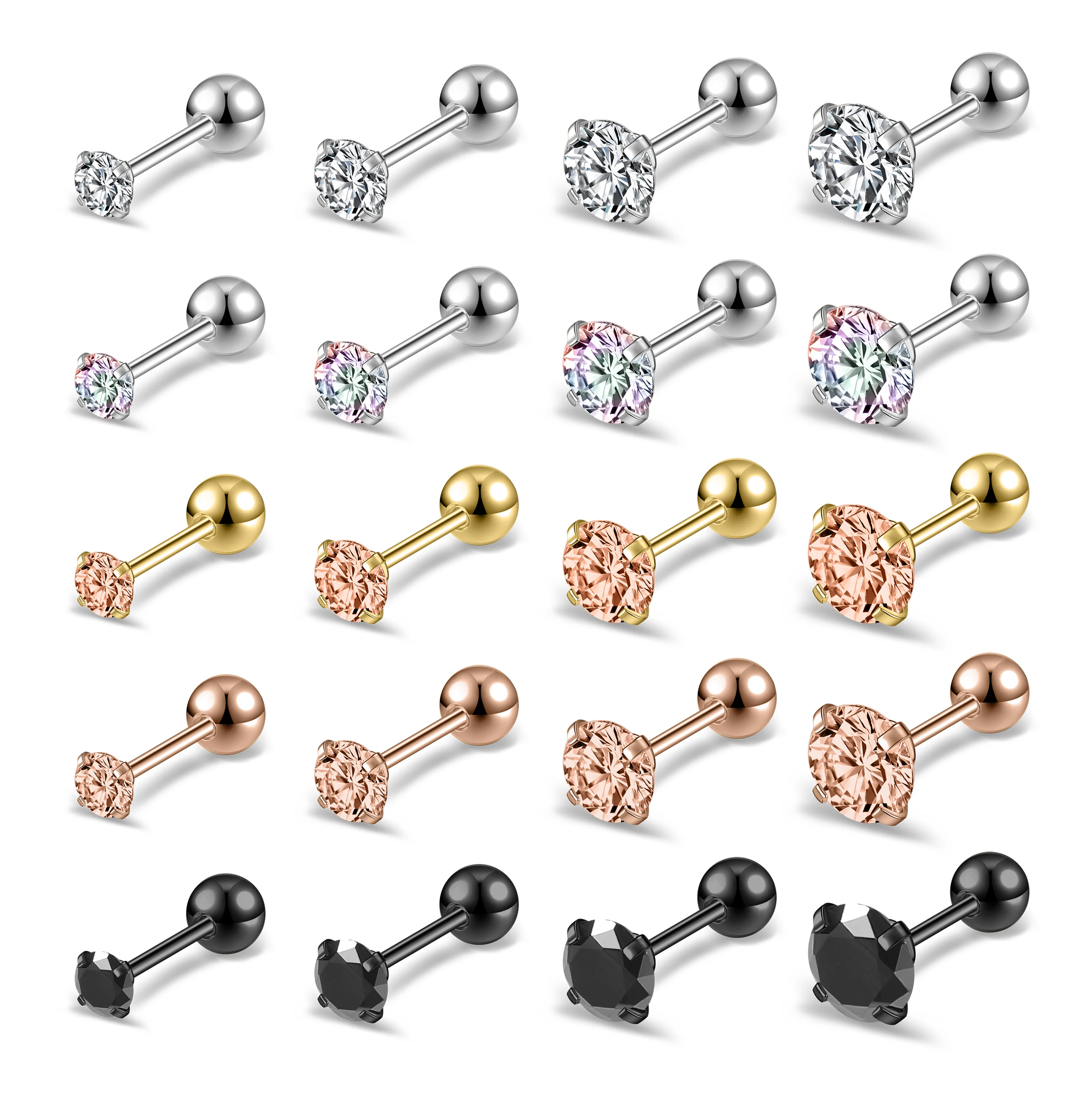 

ZEMO 20G 4-10PCS/lot Crystal Ear Studs Stainless Steel Stud Earring for Men Women 3-6mm Zircon Helix Cartilage Piercing Jewelry