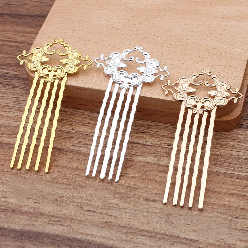 

10 PCS 36x46mm Brass Flower Slice Hair Combs Retro 5 Teeth Hair Combs Settings For Women Headwear Accessories DIY Jewelry Making