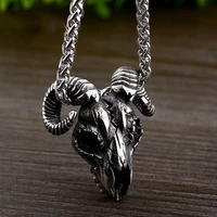 vintage stainless steel satan skull necklace pendant mens punk street hip hop style satan sheep head pendant goth accessories
