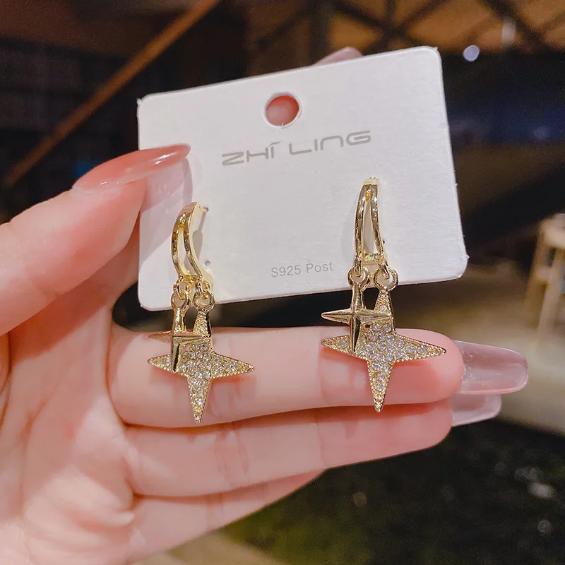 

95 Silver Needle Star Earrings Female 2022 New Tide Simple Advanced Earrings Korea Temperament Exquisite Earrings