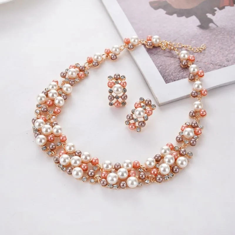 

Crystal Imitation Pearl Bridal Jewelry Set Necklace Earrings For Women Wedding
