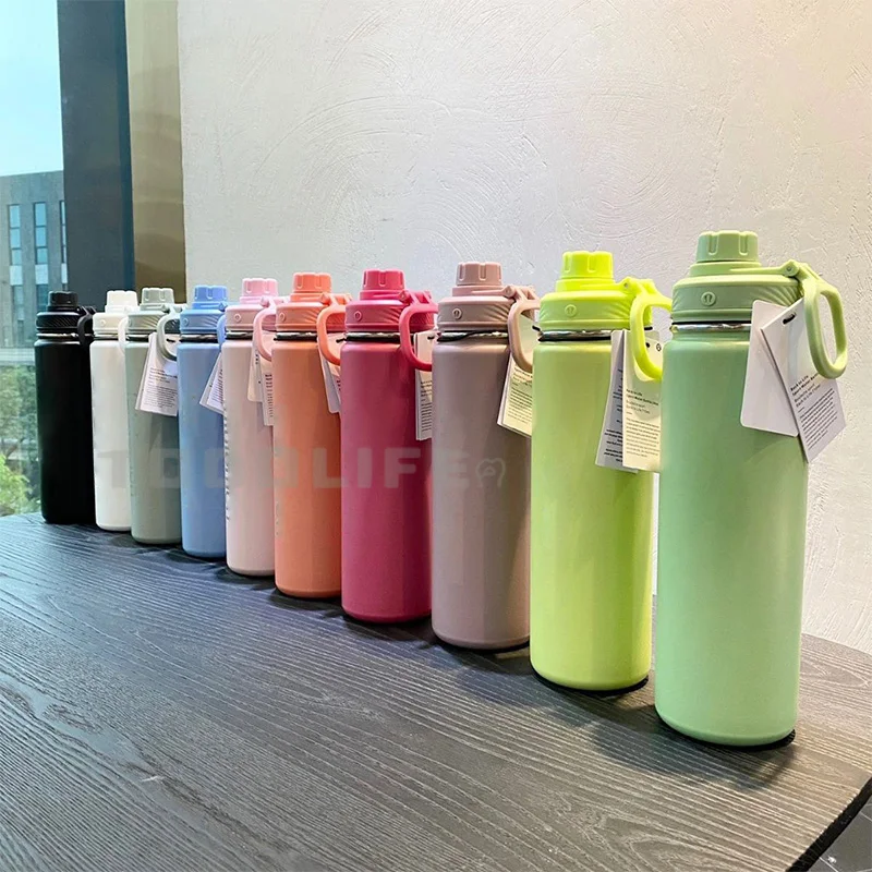

710ml Lulu Insulated Water Cup Sport Gym Vacuum Bottles Portable Leakproof Outdoor Cup Stainless Steel Thermos Pure Color