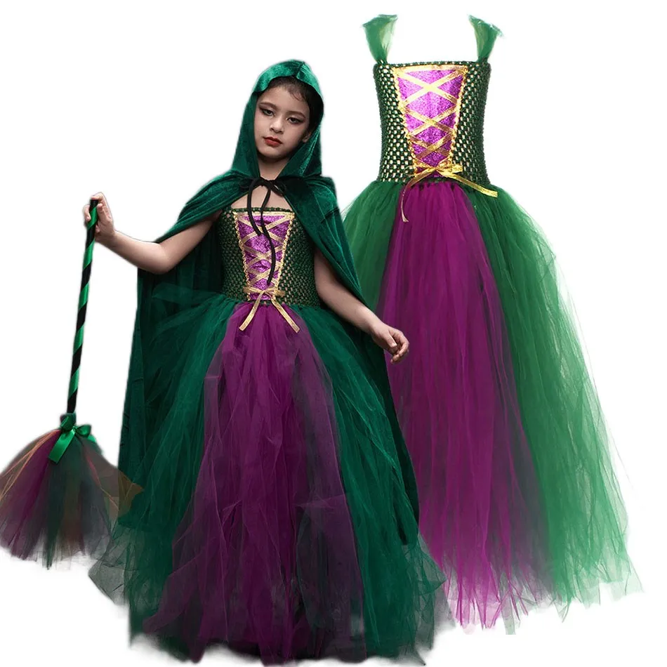 

Костюм для косплея девочки на Хэллоуин, платье ведьмы, метла, реквизит, накидка, детский карвинальный необычный костюм алый, костюм вампира, ...