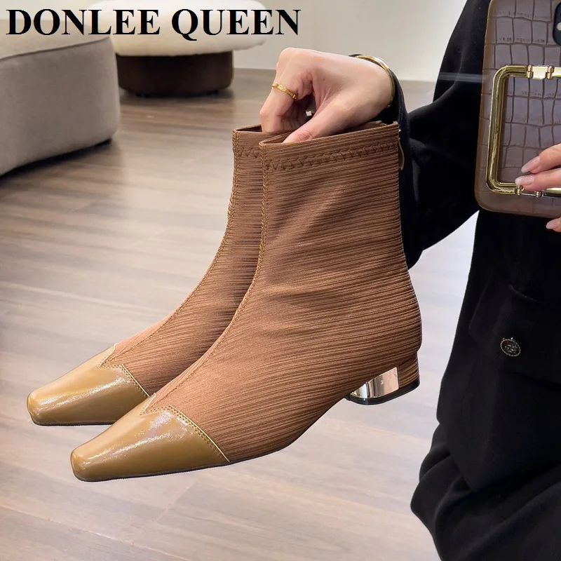 

Ботильоны женские на низком каблуке, модные классические брендовые Ботинки Челси, квадратный носок, молния сзади, разные цвета