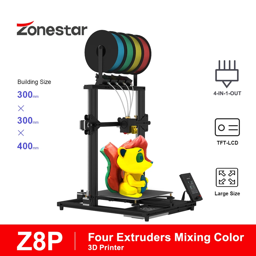 

ZONESTAR 4(3) Extruders Large Size 4(3)-IN-1-OUT Mixing Color High Precision Resolution Easy Install FDM 3D Printer DIY Kit Z8P