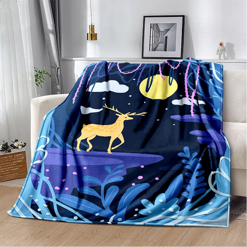 

Elk Forest deer Cartoon Pattern printing Manta Sofa Bed Cover Soft Blanket Plaid Soft Warm Flannel Throw Blankets Fans Gif