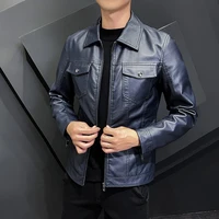 2022 autumn fashion trend coats male new style slim fit lapel up collar motorcycle leather jacket mens pu leather jacket s 5xl