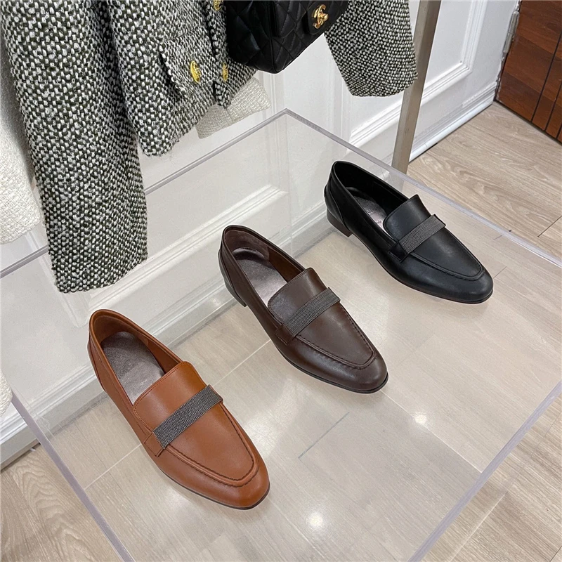 New Retro leofo shoes leather square heel European and American single shoes women's casual flat bottom small leather shoes