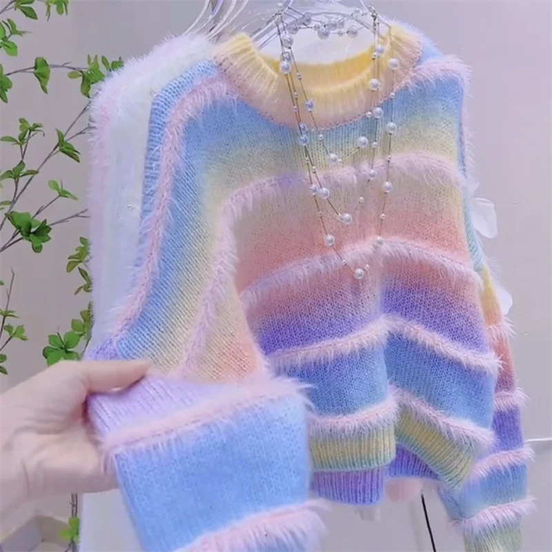 Мягкий липкий постепенно меняющий цвет свитер с бахромой для женщин осень и зима