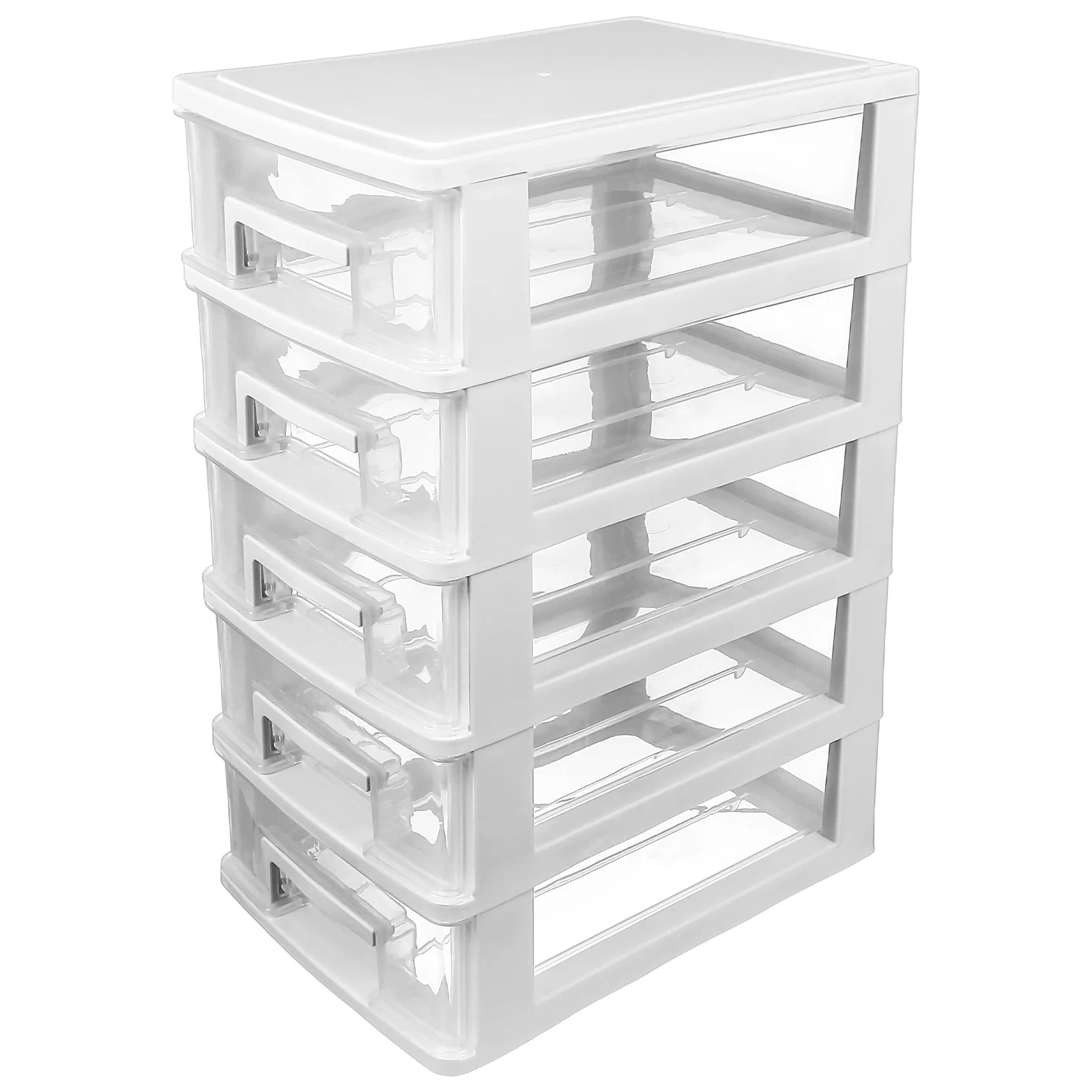 

Desktop Drawer Organiser Five- layer Clear Makeup Holder Sundries Container Jewelry Storage Display Case for Office Home White