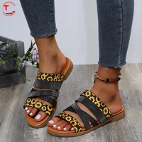 tghdof summer womens plus size beach flats leopard print open toe sandals beach slippers brand design sandals and slippers