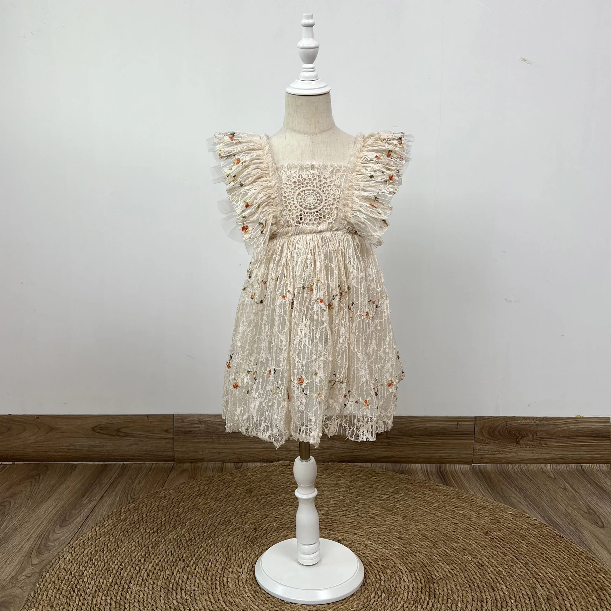 Don&Judy Lace Little Girl Dress Sequin Photo Shoot Floral Ruffle Princess Kid Gown for Photography Accessories Infant Outfit
