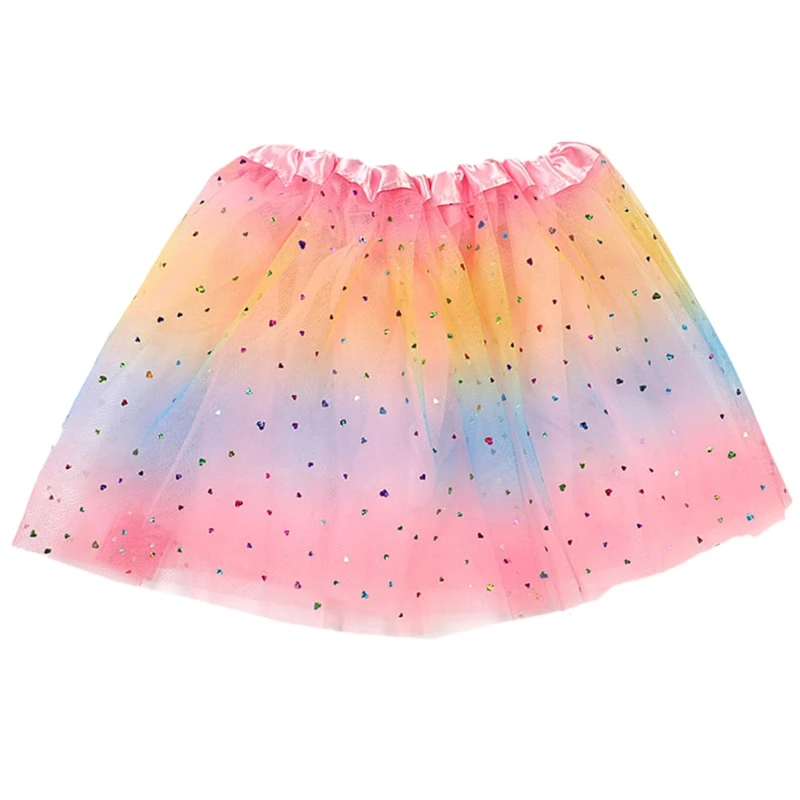 Girls Tulle Skirt Tutu Dancing Dress Multi-Layer Fluffy with Sequins Petticoat Rainbow Flower Tulle Skirt Toddler Tutu images - 6