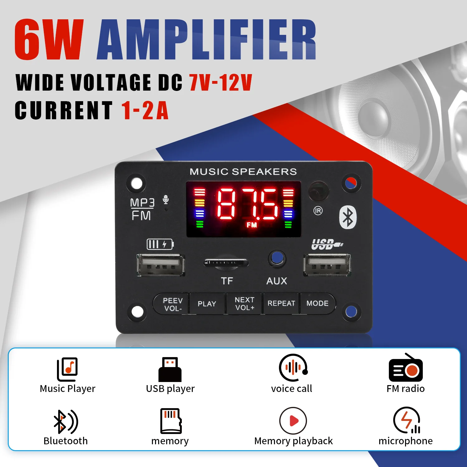 2*3 Вт усилитель MP3-плеер декодер плата 12 В Bluetooth 5 0 6 автомобильный FM-радио модуль
