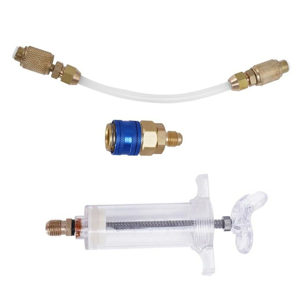

1 Set Injection Syringe For Compressor Oil / Paint Fabric 30ml Injector 1/4 Inch SAE R134a With Low Side Quick Hit Equipment