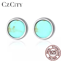 czcity silver 925 stud for women round turquoise earrings 2022 trend earrings wedding luxury vintage fashion fine woman jewelry