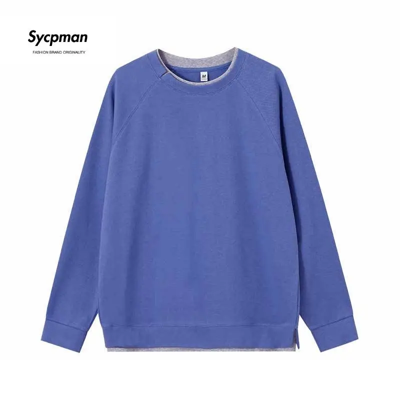 Свитшот Sycpman из хлопка с имитацией двух частей 260 грамм однотонный свободный