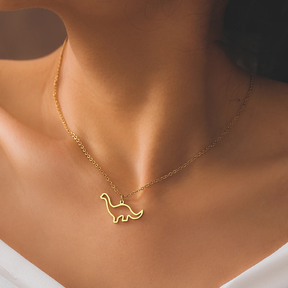 

Stainless Steel Necklaces Hollow Dinosaur Animal Pendant Man's Chain Choker Fashion Necklace For Women Jewelry Party Best Gifts