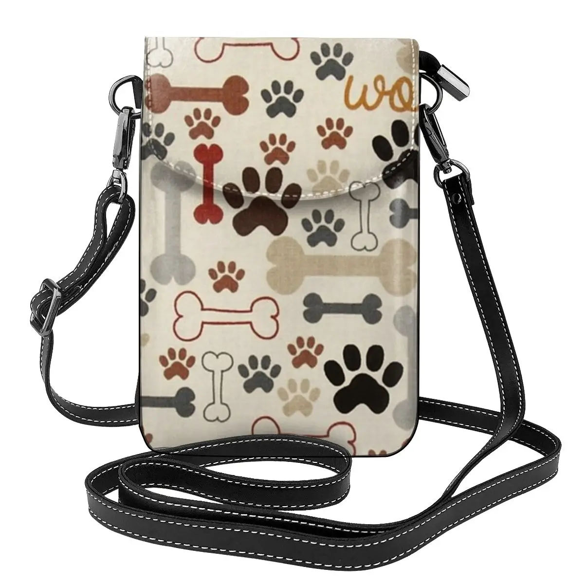 

Dog Bones And Paw Prints Shoulder Bag Animal Pattern Cute Travel Leather Women Bags Female Gifts Reusable Purse Xmas Gift