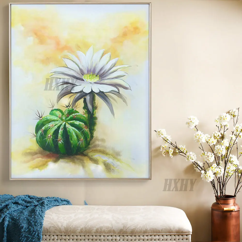 

100% Hand Painted Cactus Oil Painting On Canvas Home Decor Handmade Canvas Flowers Cactus Plants Oil Painting Without Frame