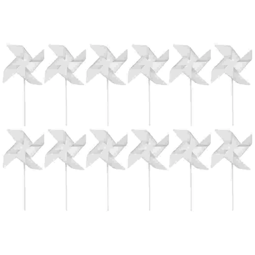 

12pcs Blank Pinwheels Educational Painting Windmill Toys for Children (White)