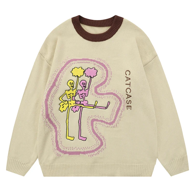 

2022 Men Streetwear Hip Hop Oversized Sweater Funny Skull Letter Printed Thick Knitted Pullover Vintage Harajuku Jumper Sweaters