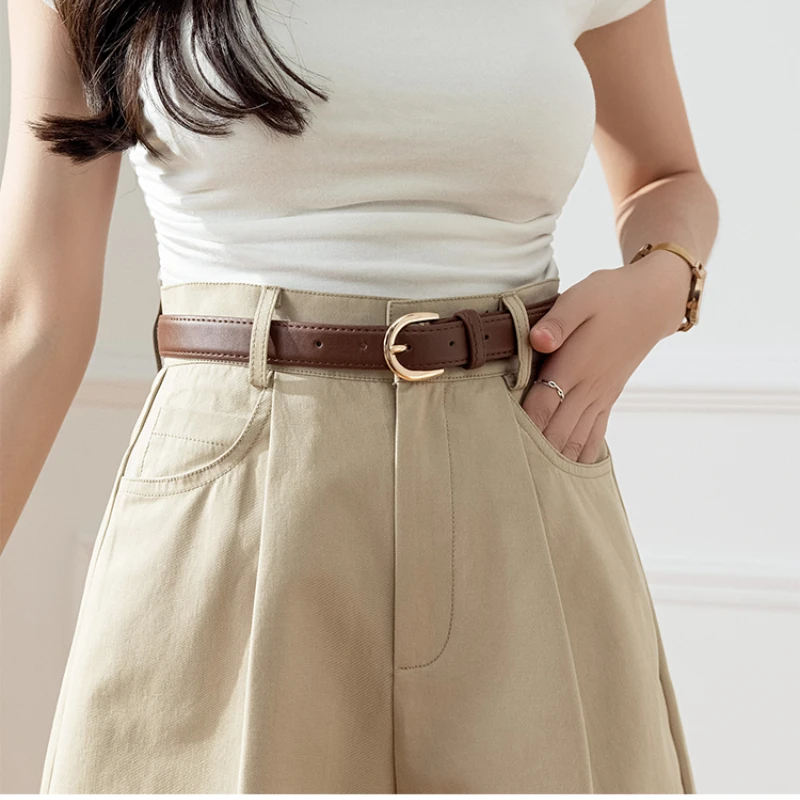 Women Shorts 2023 Summer New Cargo Pants Shorts for Women OL Wide Leg Pants High Waisted A-line Shorts Belt Women Shorts Elegant