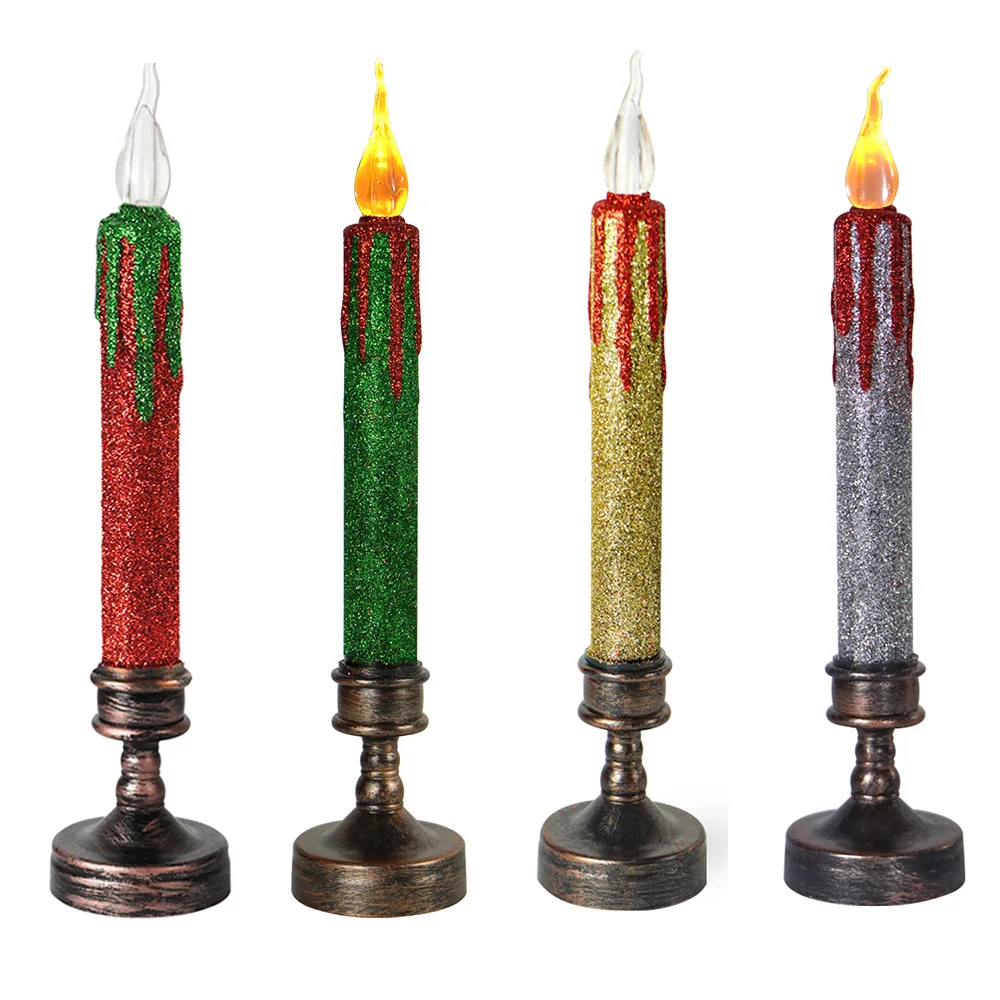 

2pcs Christmas LED Electronic Candle Light Christmas Decoration Holiday Light Long Pole Candle Holder Fake Candles Decoration
