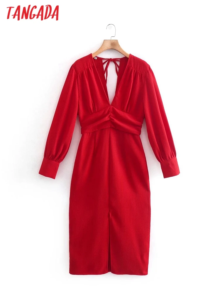 

Платье женское клетчатое с V-образным вырезом, длинным рукавом и открытой спиной