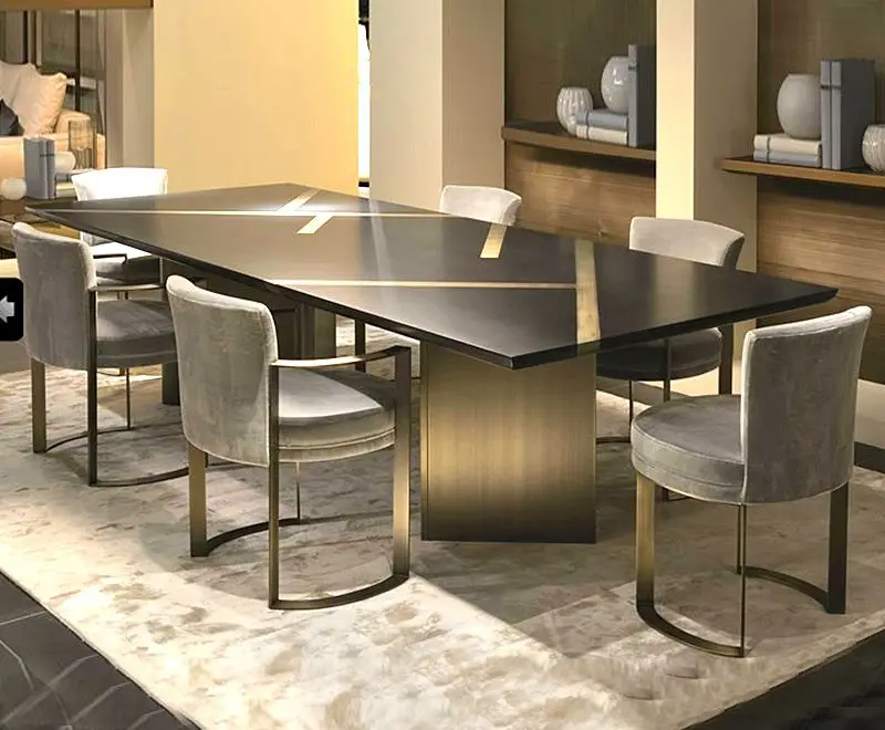 

Italian luxury dining tables and chairs combination dining table Modern simple rectangular dining table with custom villa