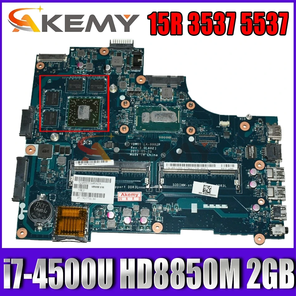

Материнская плата для ноутбука Dell Inspiron 15R 3537 5537 VBW01 LA-9982P 0P28J8 с процессором i7-4500U HD8850M 2GB-GPU 100% Teste