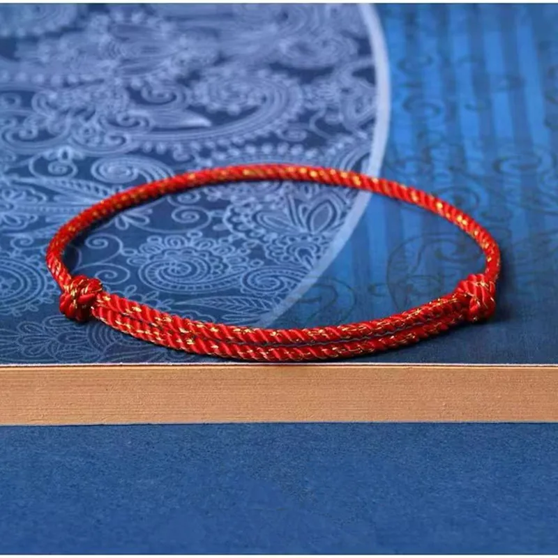 Красный счастливый браслет ручной работы с узлом Золотая шелковая нить
