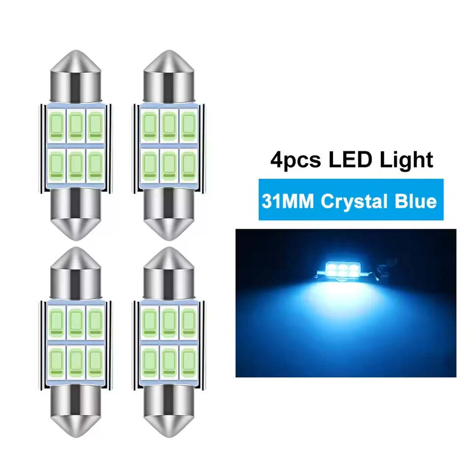 

4 шт. C5W C10W светодиодный гирлянда 31 мм 36 мм 39 мм 41 мм 12 В белый/хрустально-синий лампы для автомобилей, номерной знак, внутренняя лампа для чтения 6SMD