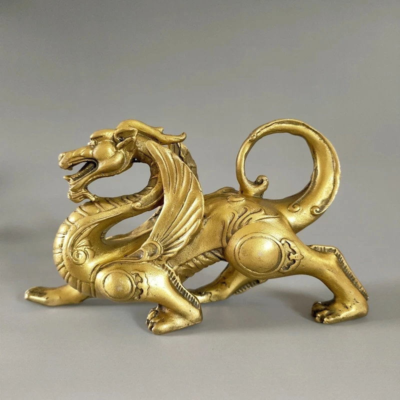

Exquisite China Fengshui Pure Brass Evil Dragon Kylin Wing Beast statue