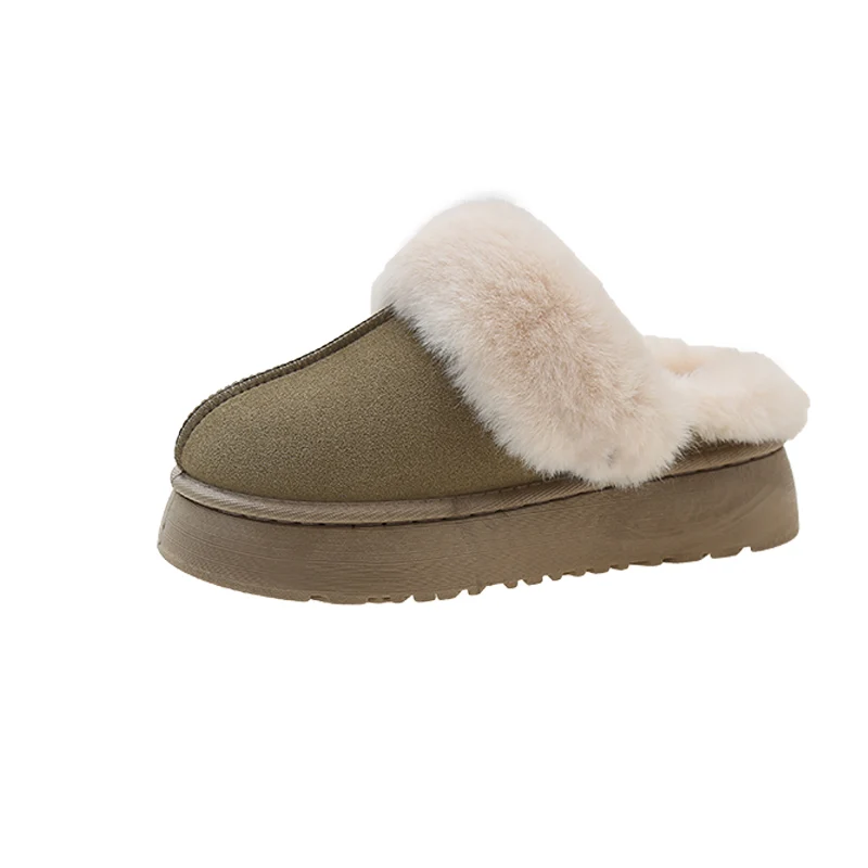 

Flat Shoes Female Loafers Ladies' Slippers Med Fur Flip Flops Platform Cover Toe Plush Rubber Rome Snow Boots Slides Basic PU