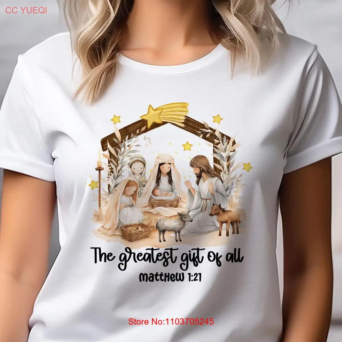 Холщовая футболка с круглым вырезом The Greatest of All Christian Jesus Christmas Bella DTF 50233 длинные