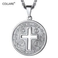 stainless steel st benedict medal necklace men women protective jewelry 18k real gold plating 22 24 inches adjustable cp555