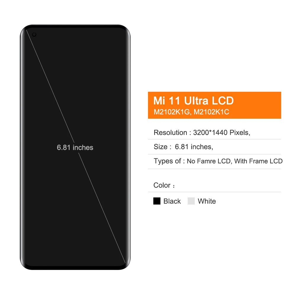 

6.81 inches New Xiaomi Mi 11 Ultra LCD Display Replacement+Touch Screen Digitizer,For Xiaomi11 Ultra M2102K1G M2102K1C Display